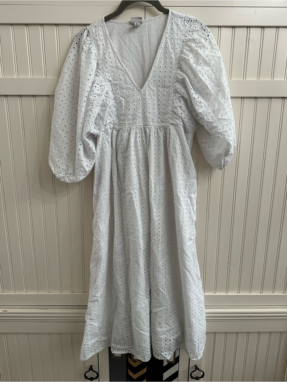 a new day White Eyelet V-Neck Puff Sleeve Maxi Dress Size XS